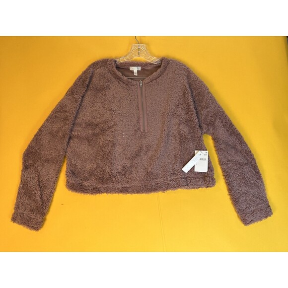 Abound Fuzzy Fleece Pullover Sweater Womens M Pink Mauve Half Zip Faux Fur NWT - Picture 1 of 6